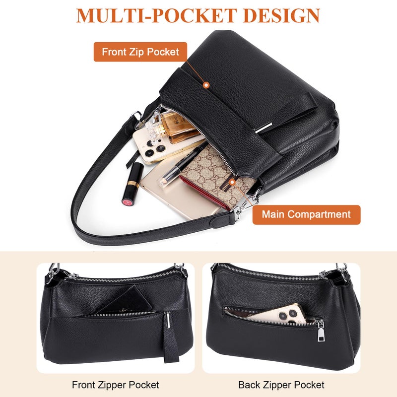 Over Earth Genuine Leather Handbags for Women Crossbody Purse Ladies Small Hobo Shoulder Bag(O111-2E Black) - Image 5